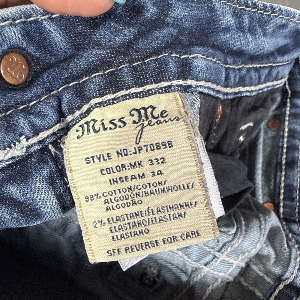 Miss Me Signature Boot Cut Jeans Embellished Rhinestones Y2K Low Rise Size 25 - Picture 7 of 9